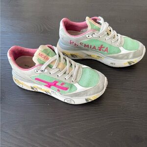 Premiata Mint Green and Pink Sneakers